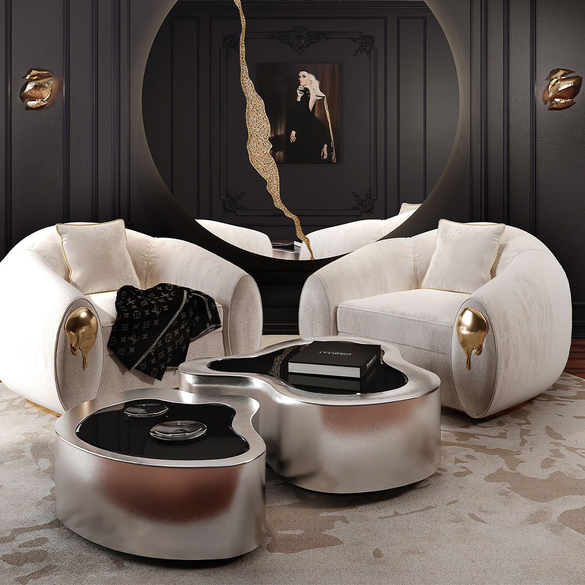 Brass Sculptural Form Coffee Table Living Room