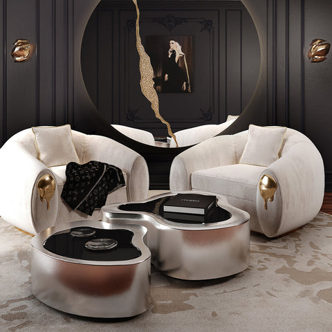 Brass Sculptural Form Coffee Table Living Room