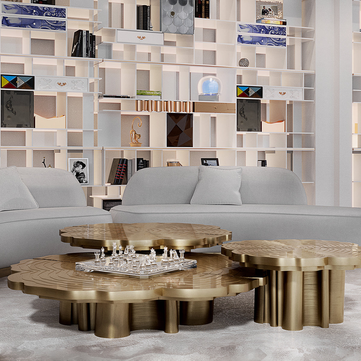 Brass Wood Sculptural Form Coffee Table