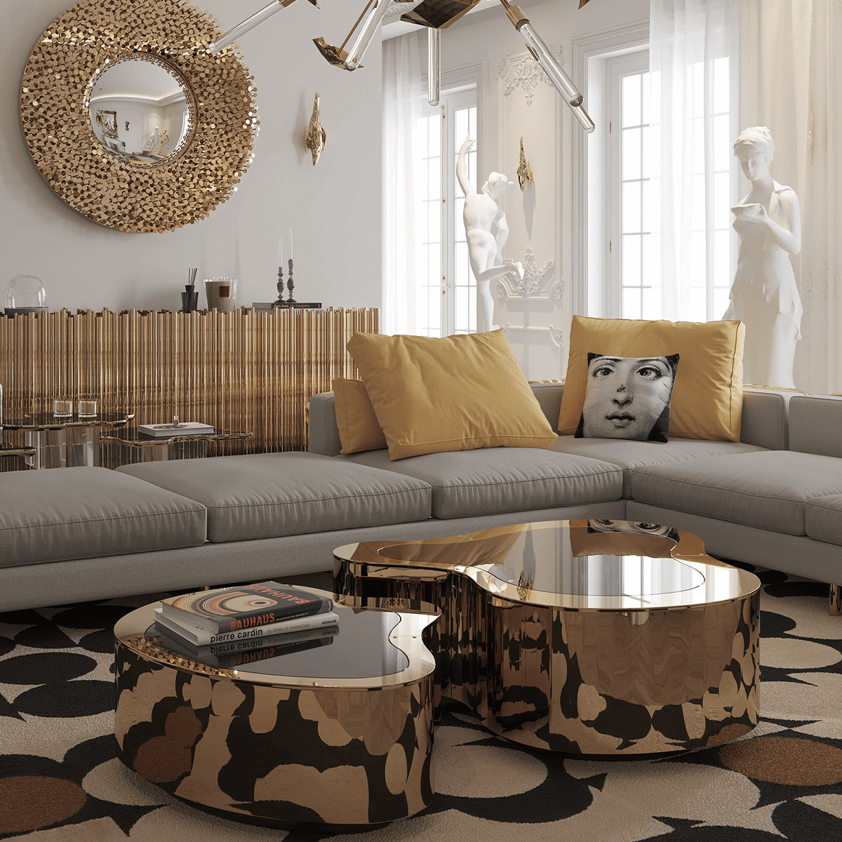 Brass Sculptural Form Coffee Table Living Room