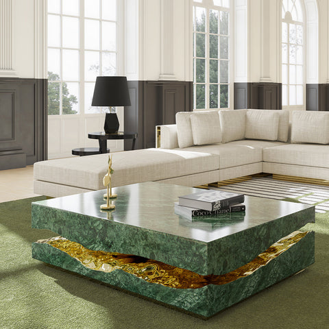 Brass Stone White Sculptural Form Coffee Table