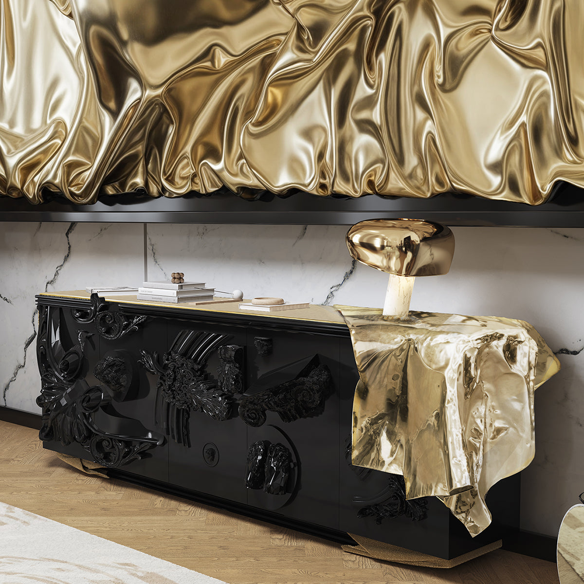 Black Sideboard Buffet Cabinet Hidden Storage