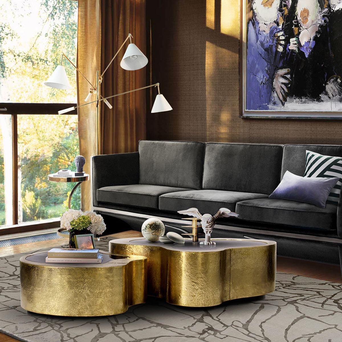 Brass Sculptural Form Coffee Table Living Room