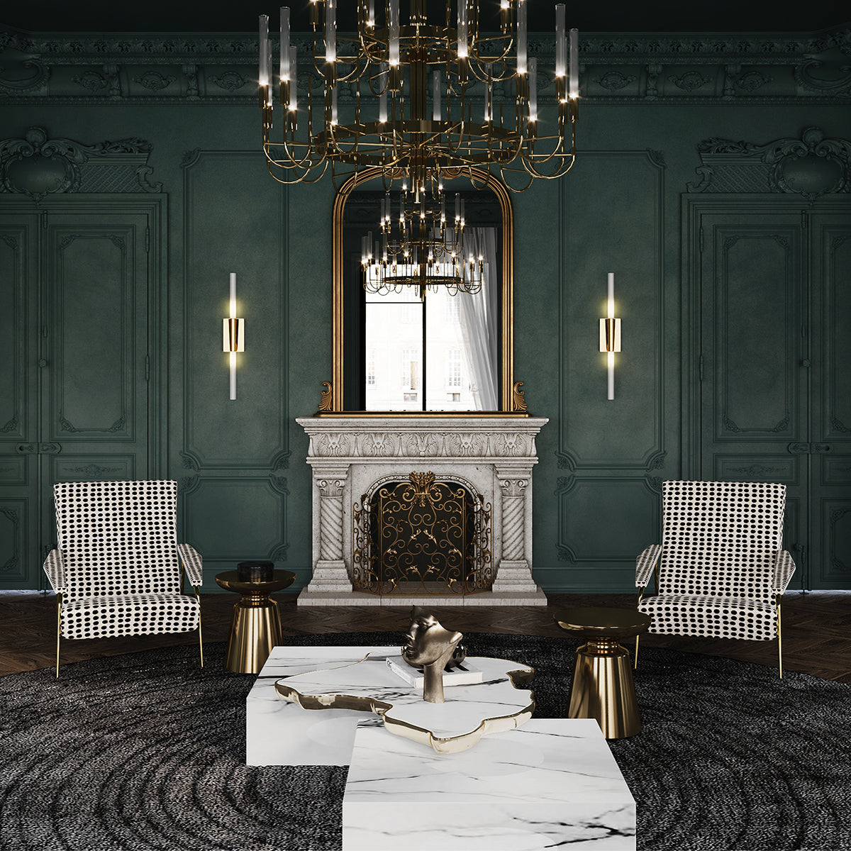 Luxury Sculptural Coffee Table Black & White High-Gloss Marble Finish