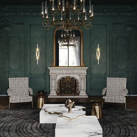 Luxury Sculptural Coffee Table Black & White High-Gloss Marble Finish