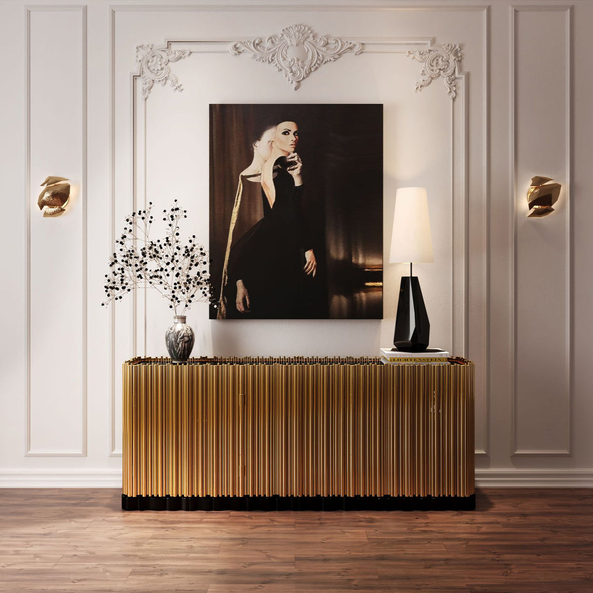 Brass Hidden Storage Sculptural Form Sideboard