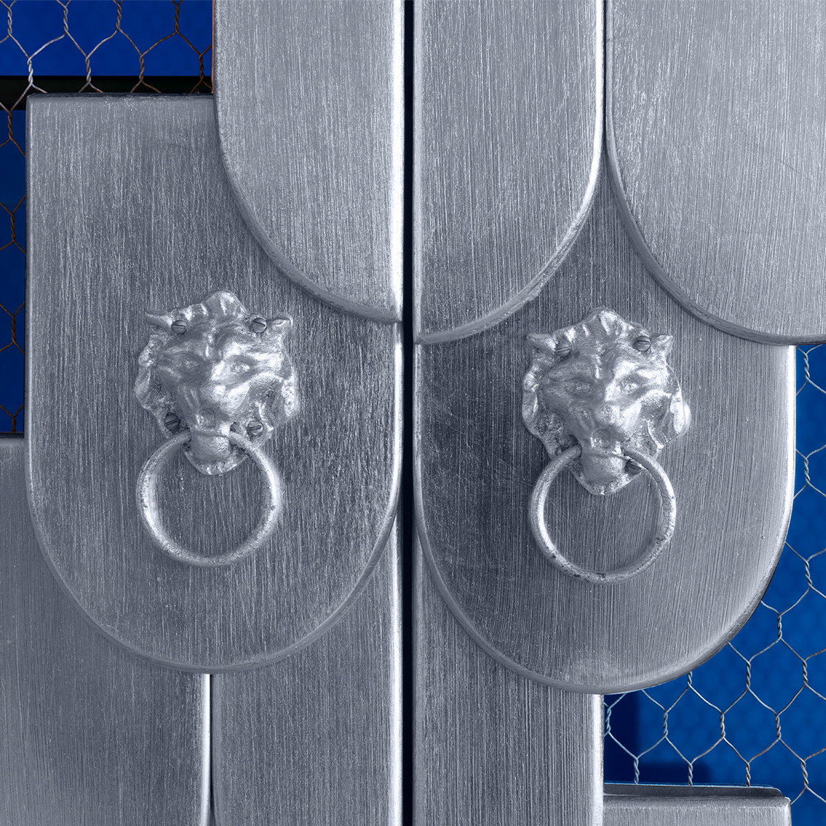 Glass Wood Blue Sculptural Form Display Cabinet