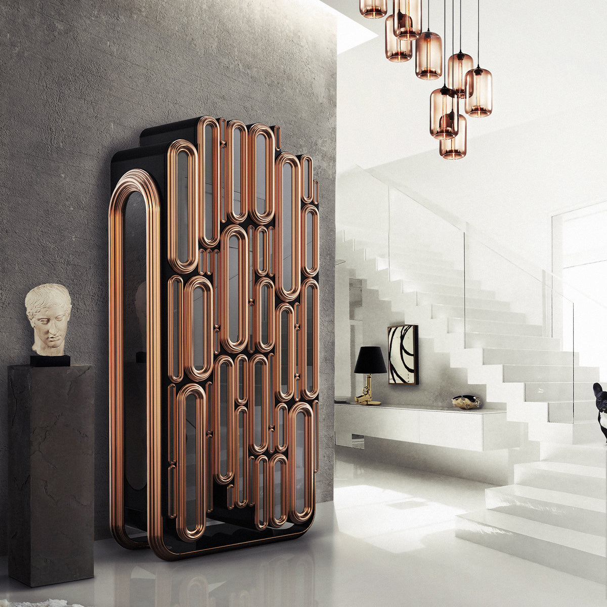 Brass Glass Hidden Storage Bar Cabinet