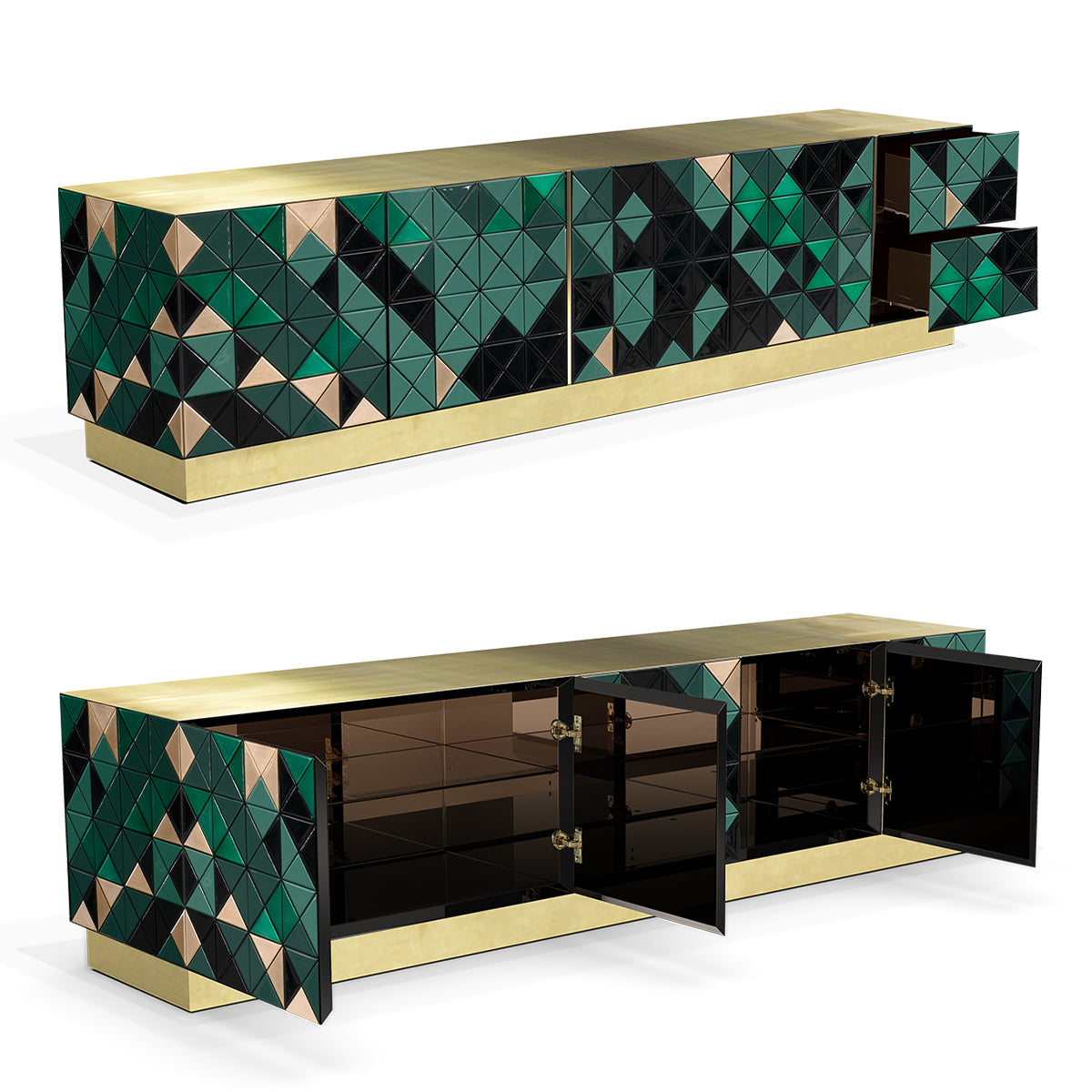 Walnut Brass Black Hidden Storage Cabinet