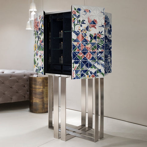 Mirrored Lacquer Black Bar Cabinet