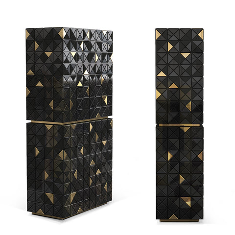 Walnut Brass Hidden Storage Display Cabinet
