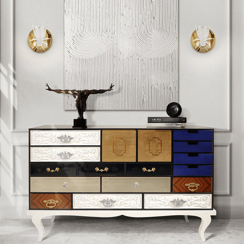 Patchwork Wood Sideboard Buffet Cabinet with Hidden Storage
