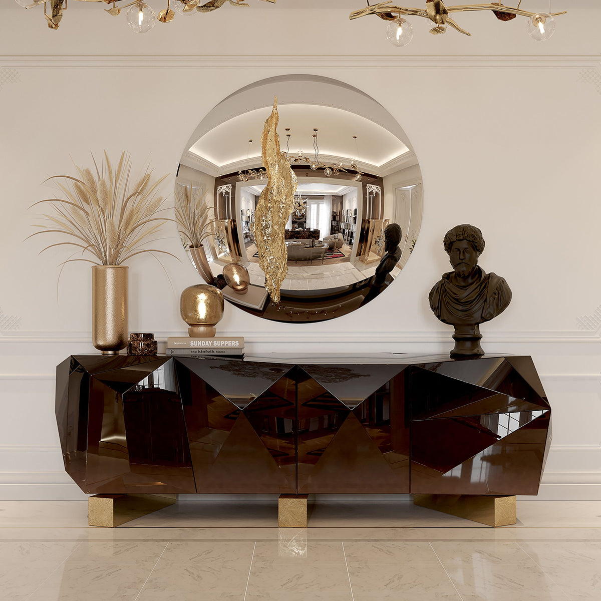 Hidden Storage Faceted Design Sideboard