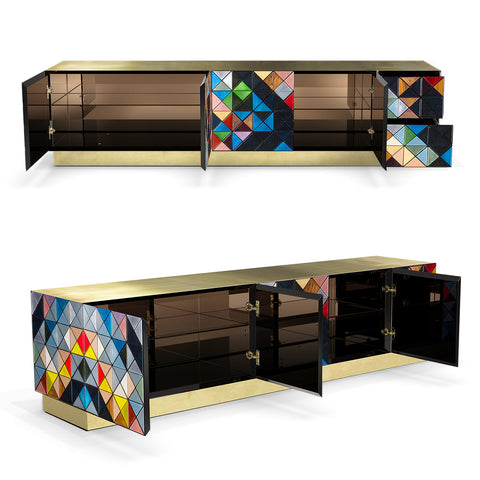 Walnut Brass Black Hidden Storage Cabinet