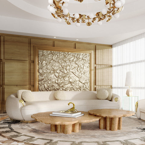 Brass Wood Sculptural Form Coffee Table
