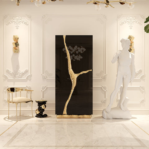 Walnut Brass Hidden Storage Display Cabinet Brass Accents