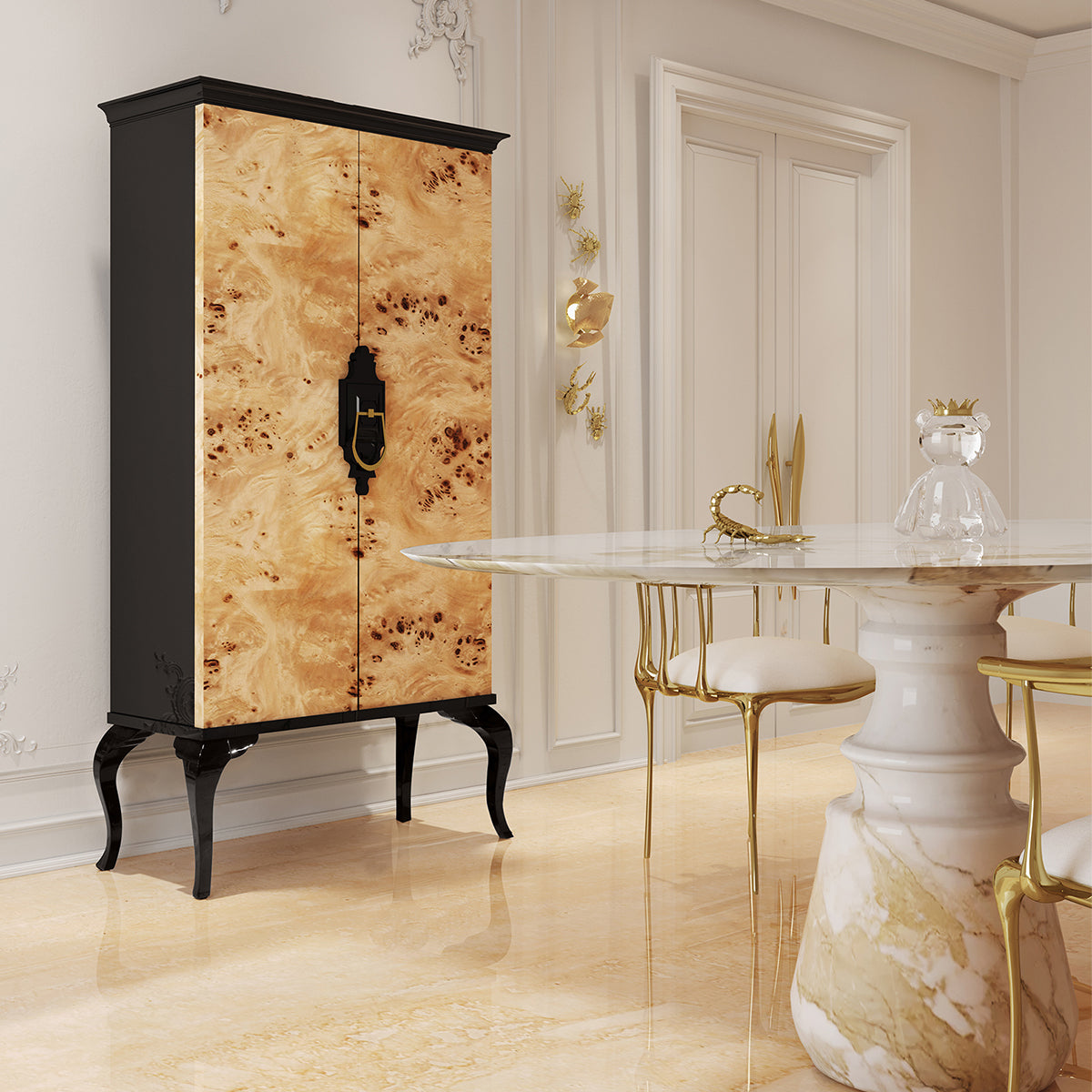 Sculptural Display Cabinet with Glass Shelves and Storage