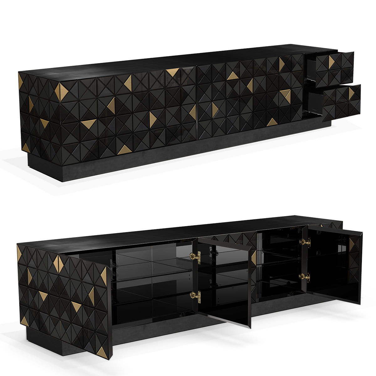 Walnut Brass Black Hidden Storage Cabinet