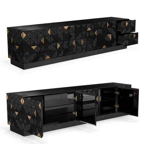 Walnut Brass Black Hidden Storage Cabinet