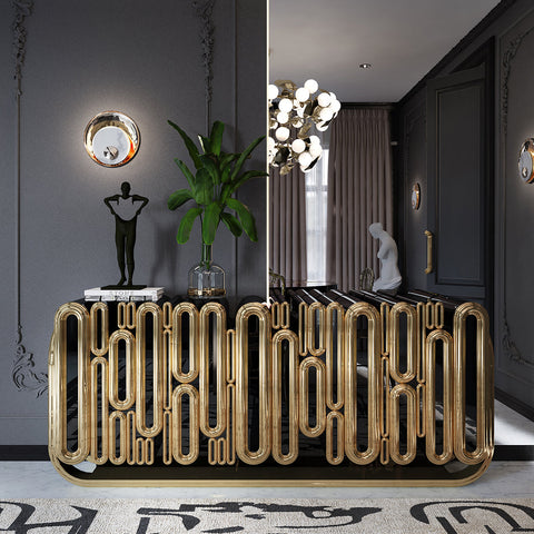 Gold Hidden Storage Sculptural Form Sideboard