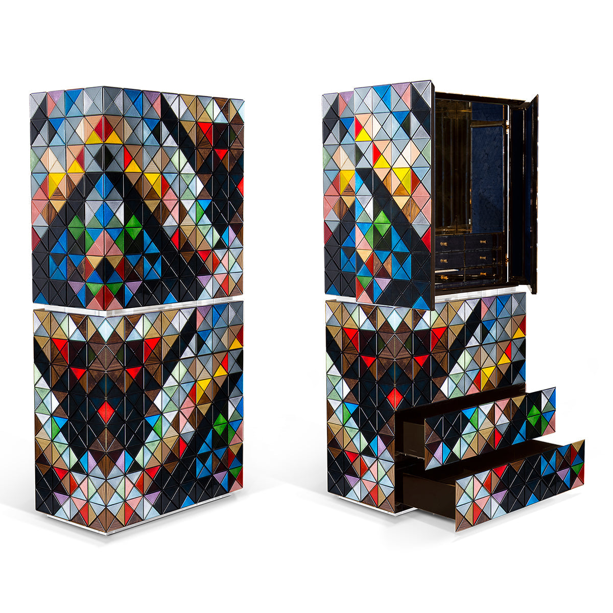 Walnut Brass Hidden Storage Display Cabinet