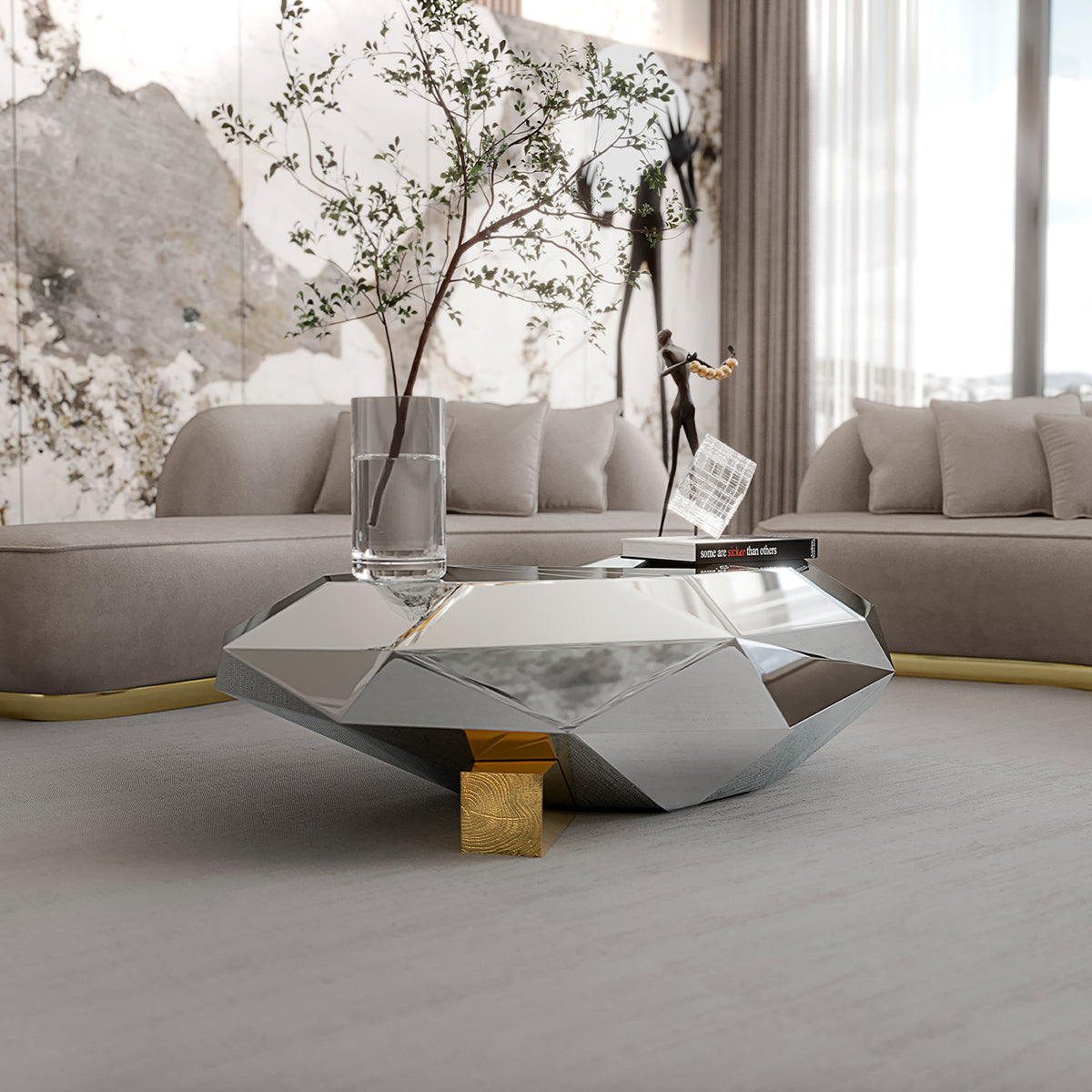 Black Faceted Design Sculptural Form Coffee Table