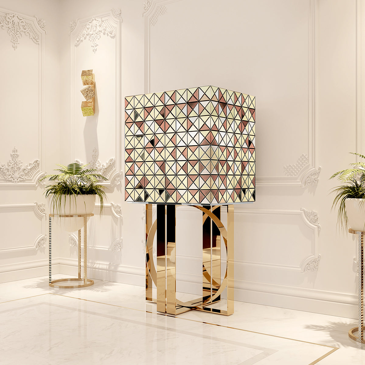 Mirrored Lacquer Black Bar Cabinet
