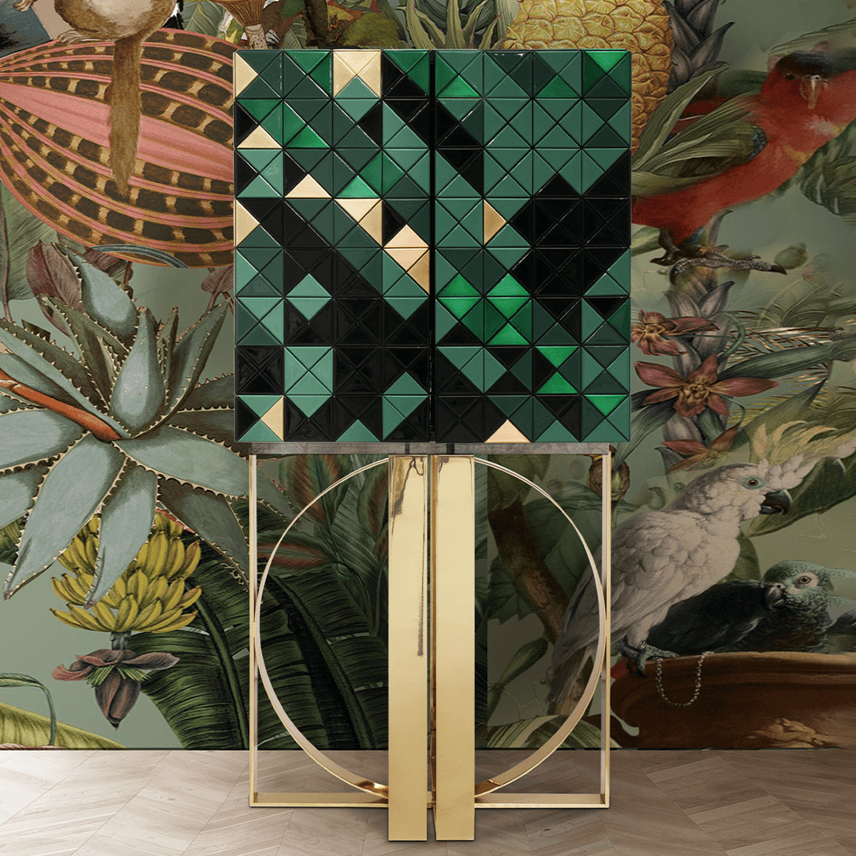 Mirrored Lacquer Black Bar Cabinet