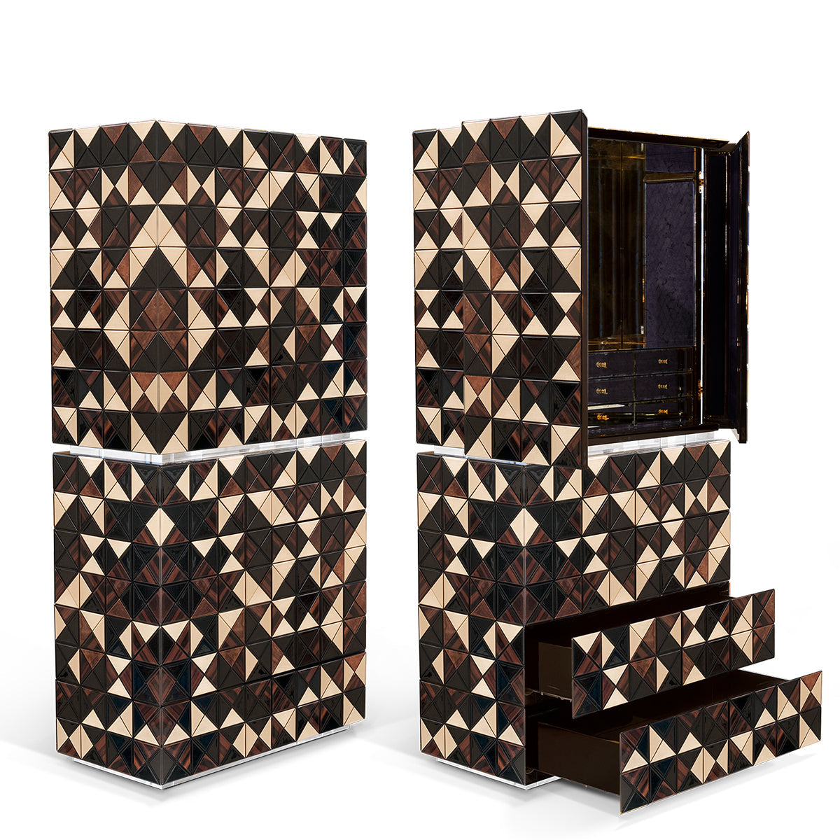 Walnut Brass Hidden Storage Display Cabinet
