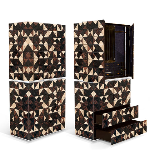 Walnut Brass Hidden Storage Display Cabinet