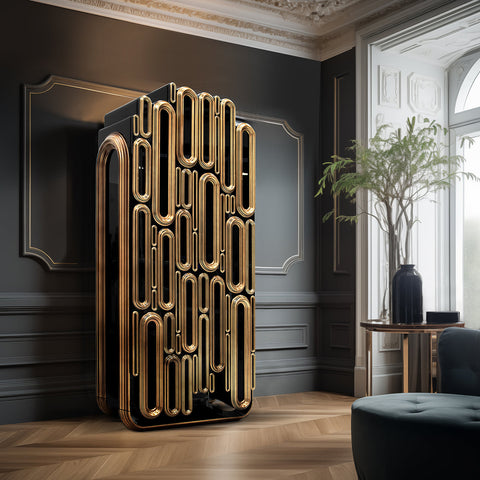 Brass Glass Hidden Storage Bar Cabinet