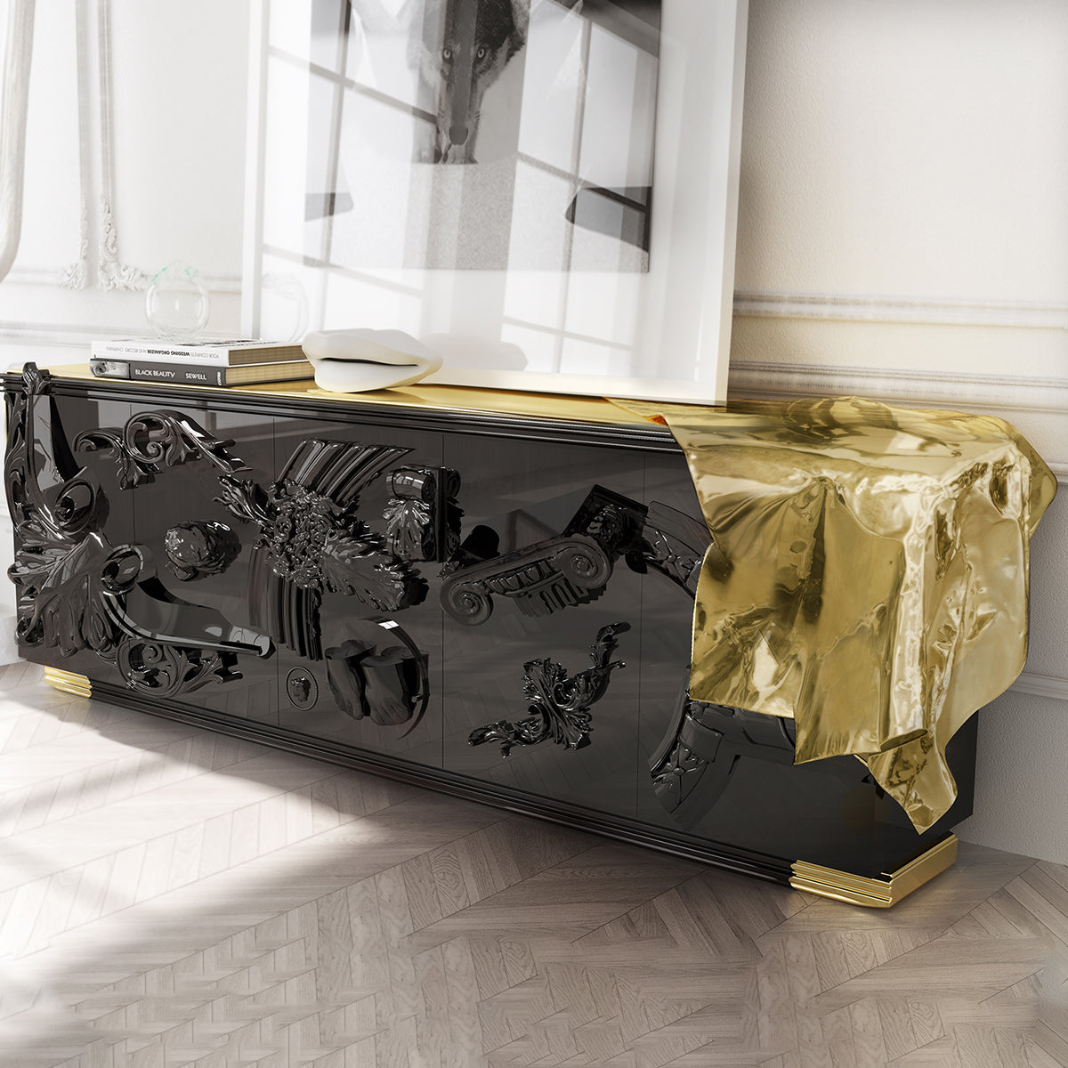 Black Sideboard Buffet Cabinet Hidden Storage