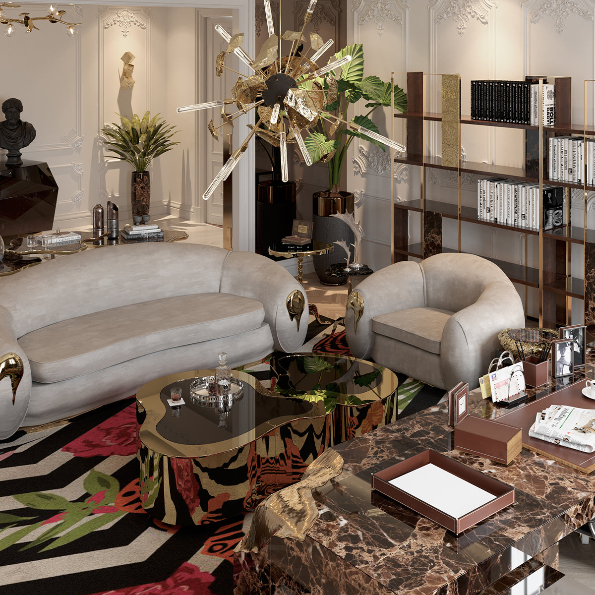 Brass Sculptural Form Coffee Table Living Room