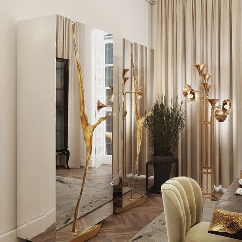 Walnut Brass Hidden Storage Display Cabinet Brass Accents
