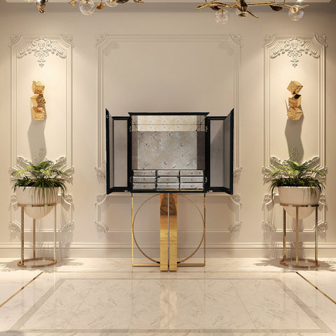 Mirrored Lacquer Black Bar Cabinet