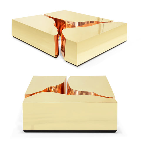 Brass Glass Sculptural Form Coffee Table Living Room