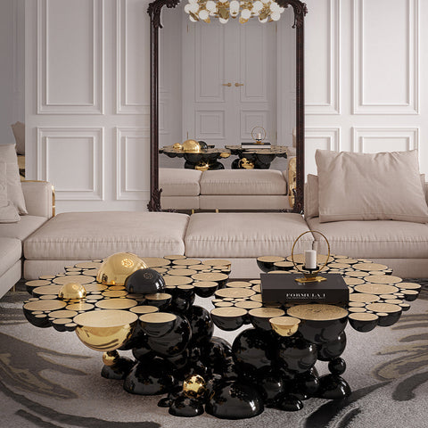 Brass Glass Black Sculptural Form Coffee Table