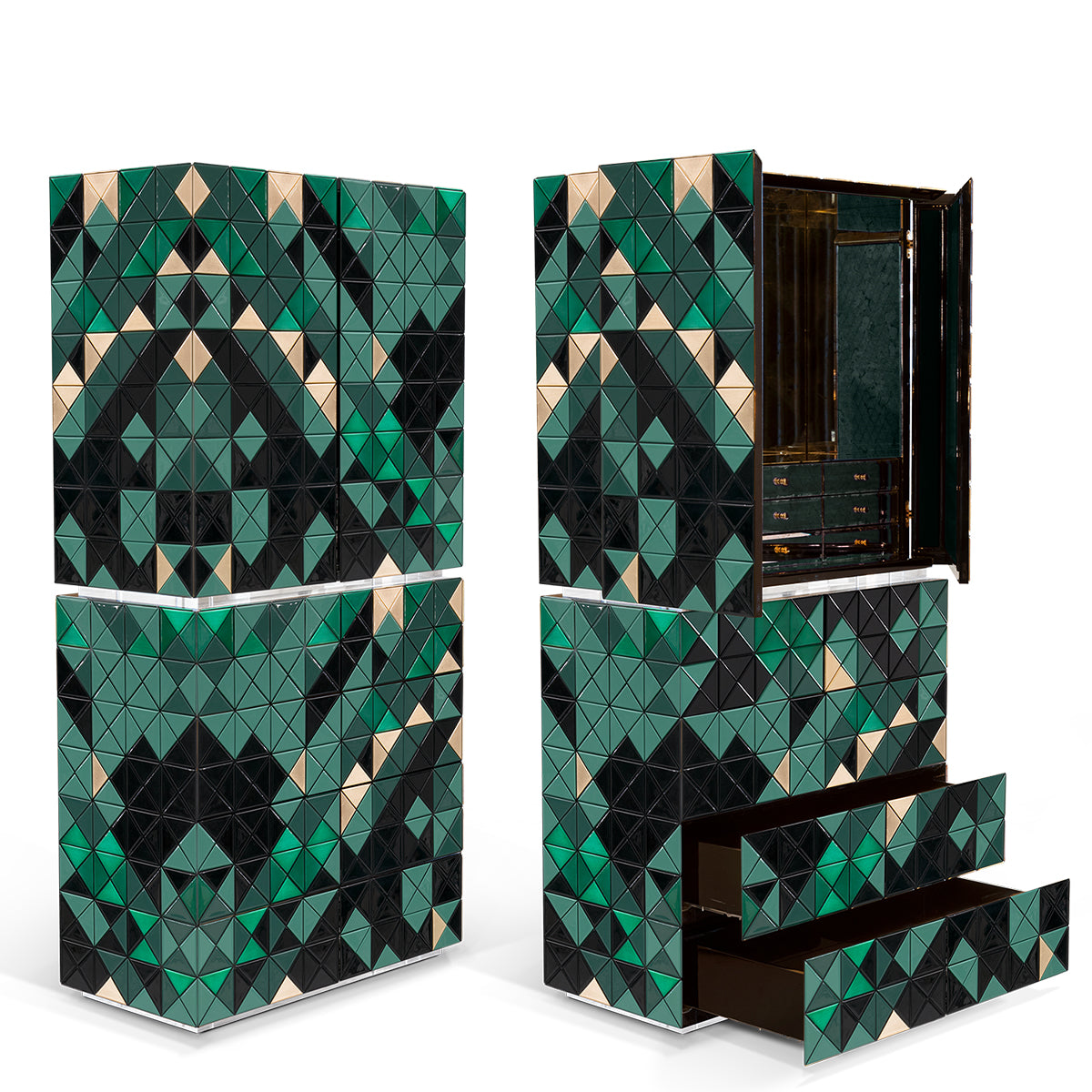 Walnut Brass Hidden Storage Display Cabinet