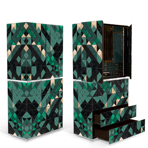 Walnut Brass Hidden Storage Display Cabinet