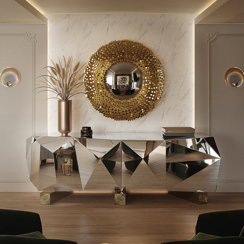 Black Faceted Sideboard Buffet Cabinet with Hidden Storage