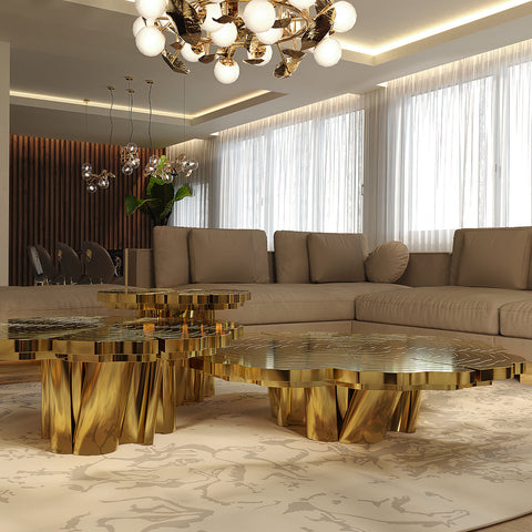 Brass Wood Sculptural Form Coffee Table