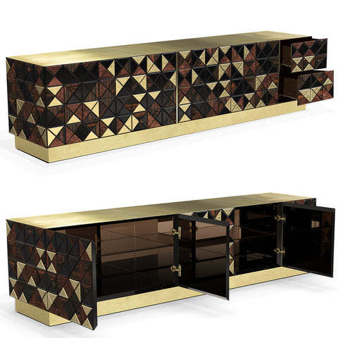 Walnut Brass Black Hidden Storage Cabinet
