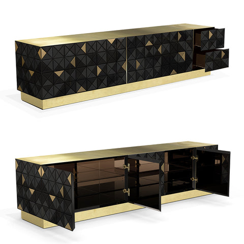 Walnut Brass Black Hidden Storage Cabinet