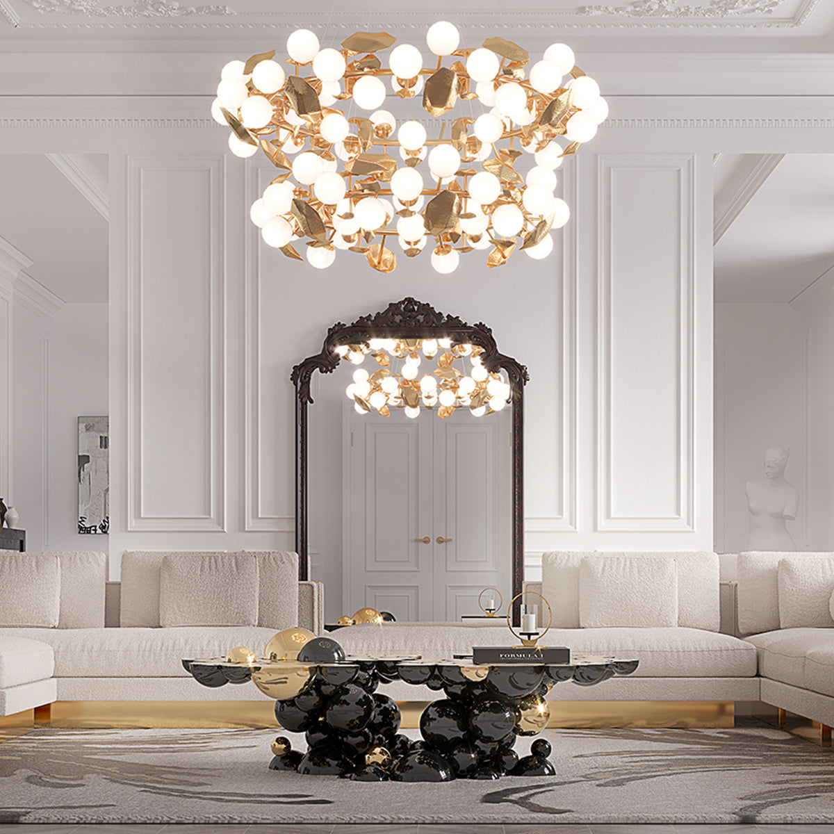 Brass Glass Black Sculptural Form Coffee Table