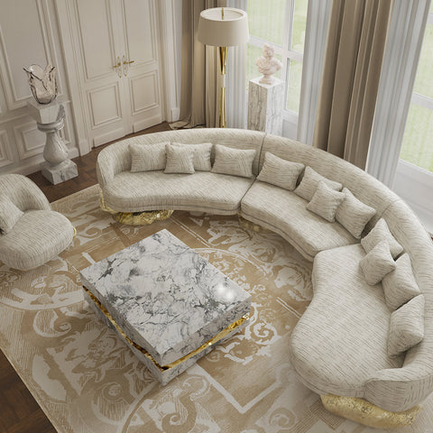 Brass Stone White Sculptural Form Coffee Table