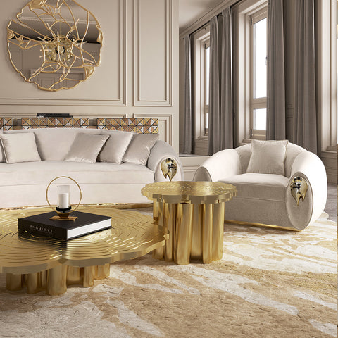 Brass Wood Sculptural Form Coffee Table