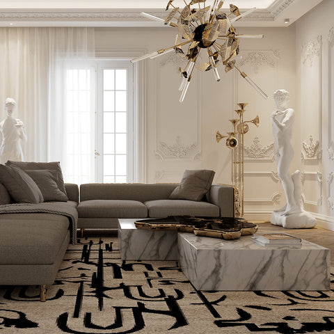 Luxury Sculptural Coffee Table Black & White High-Gloss Marble Finish