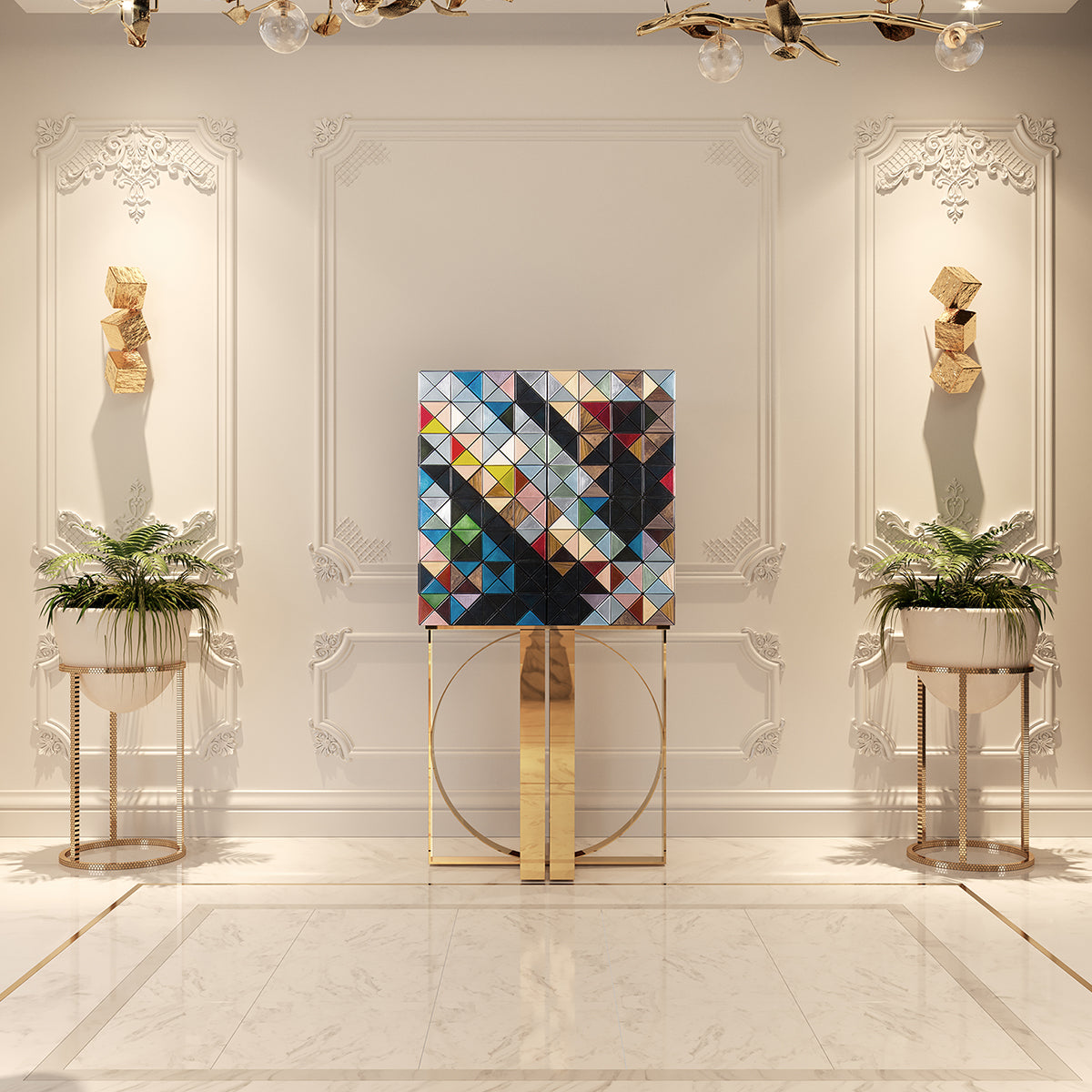 Mirrored Lacquer Black Bar Cabinet