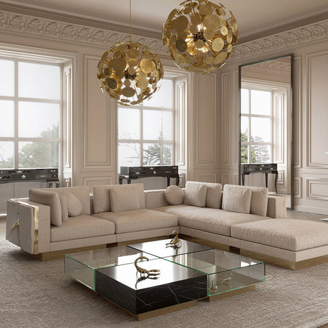Brass Glass Gold Sculptural Form Coffee Table Brass Accents