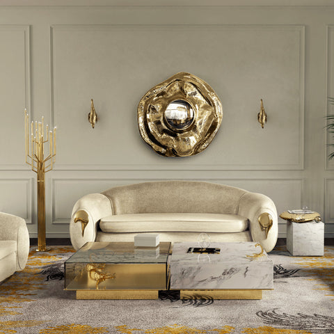 Brass Glass Gold Sculptural Form Coffee Table Brass Accents